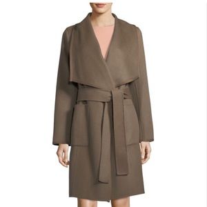 Diane Von Furstenberg Tan Beige Shelli Wool Blend Wrap Duster Coat